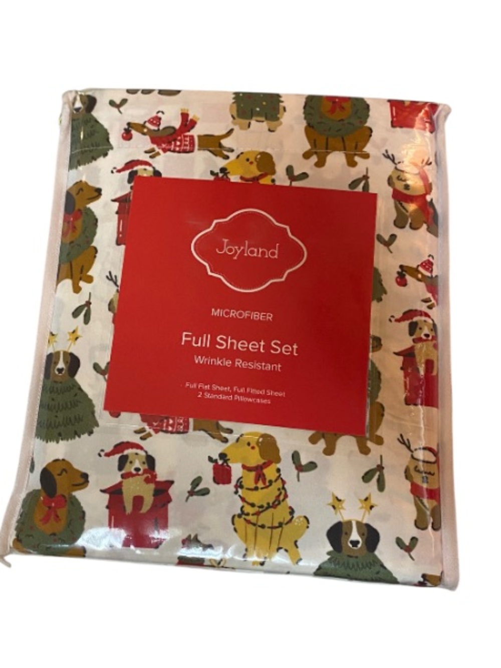 Joyland Microfiber Full Sheet Set - Festive Dog Print NWT